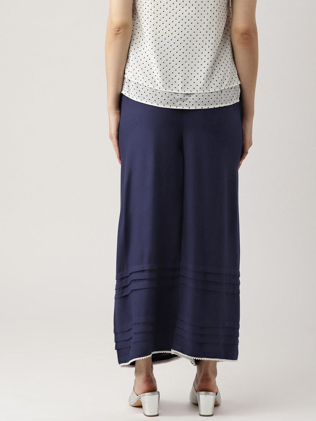 Blue Solid Rayon Palazzos - ShopLibas