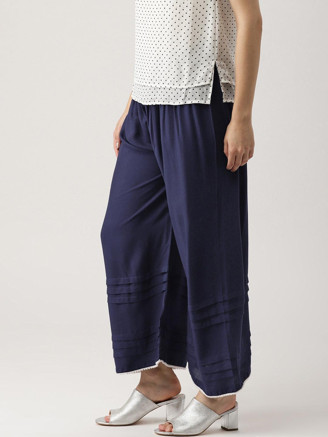 Blue Solid Rayon Palazzos - ShopLibas