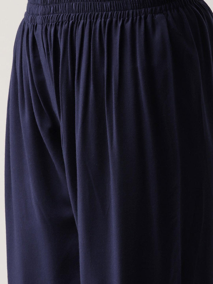 Blue Solid Rayon Palazzos - ShopLibas
