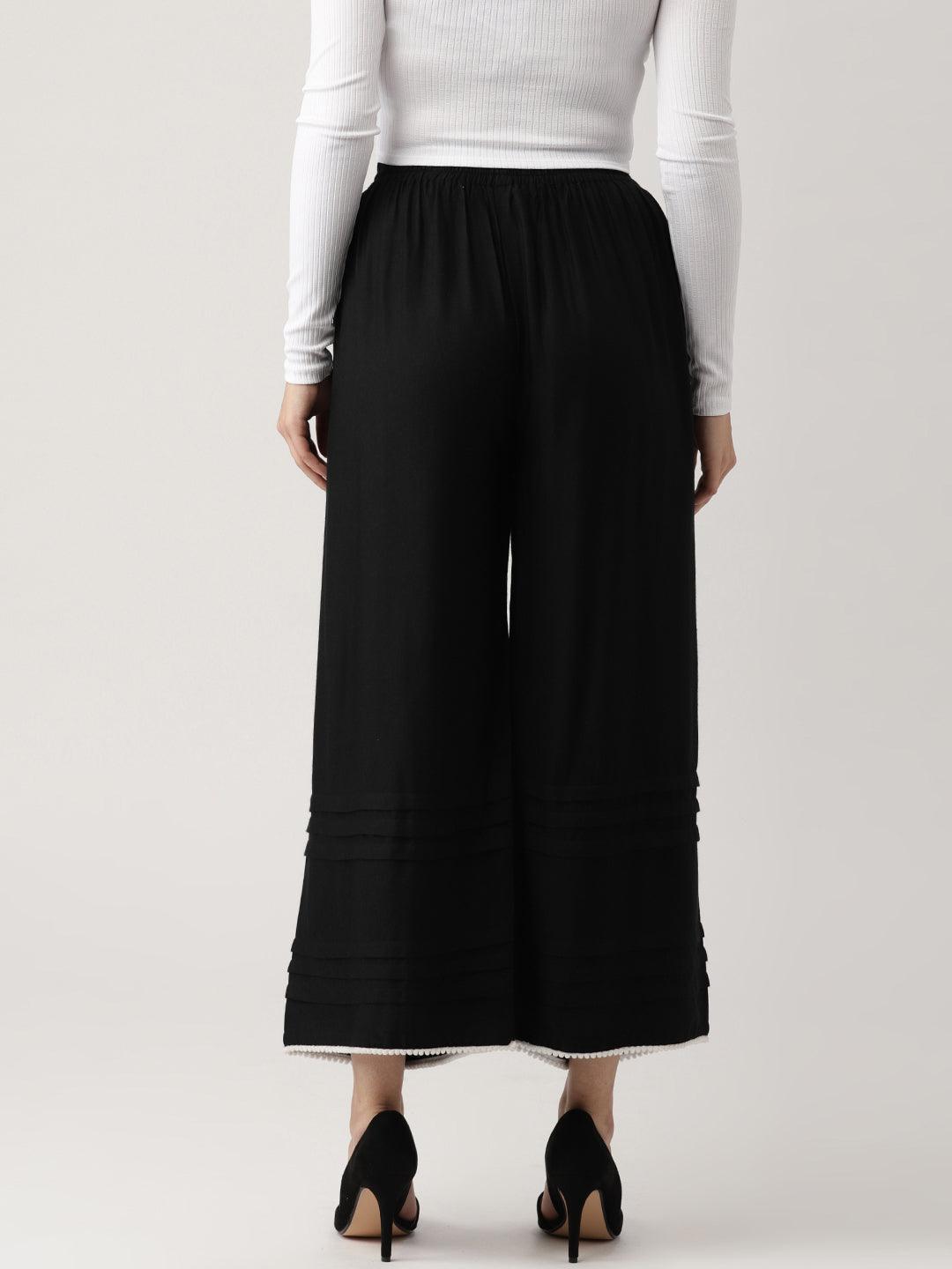 Black Solid Rayon Palazzos - ShopLibas