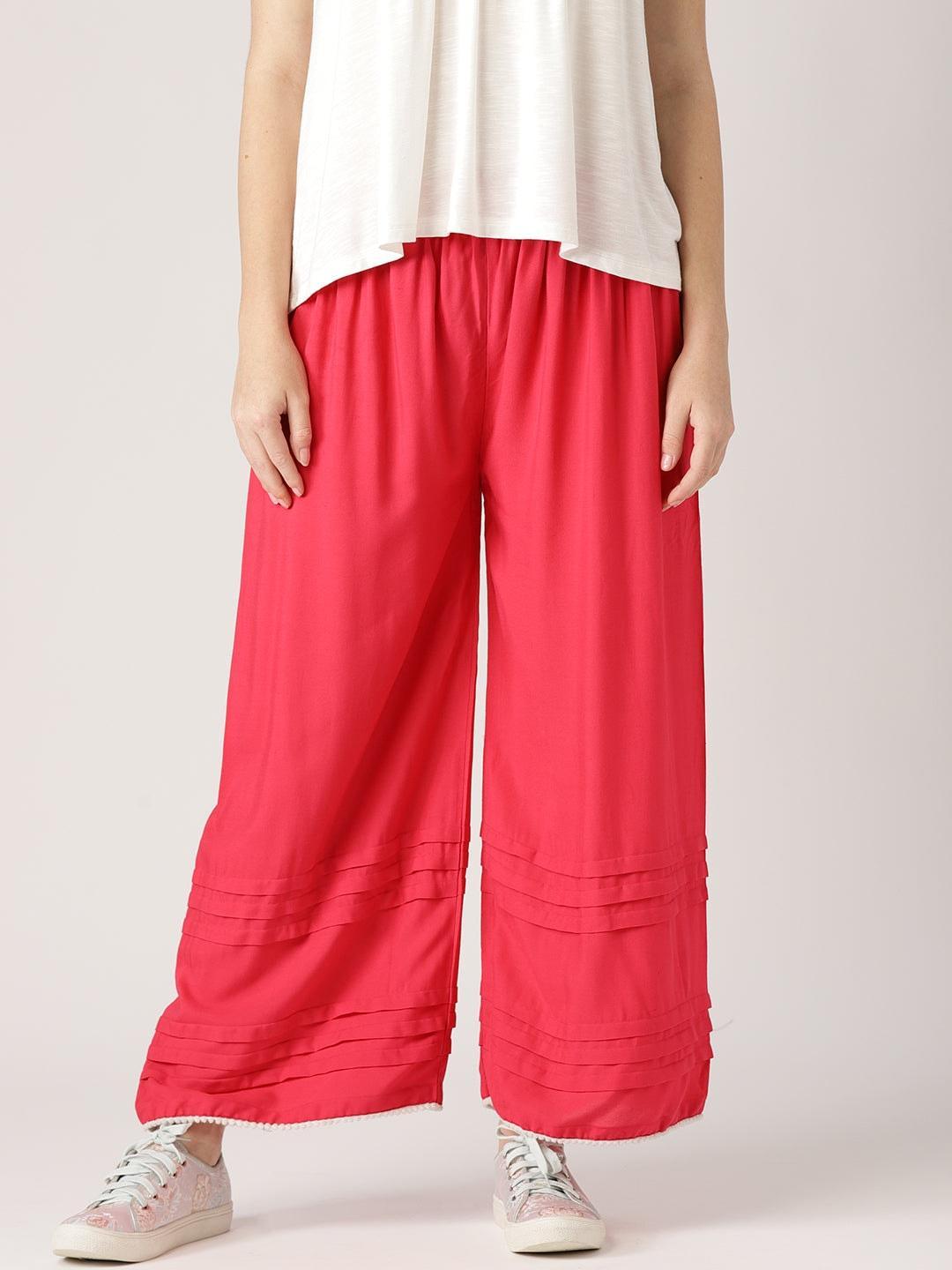 Pink Solid Rayon Palazzos - ShopLibas