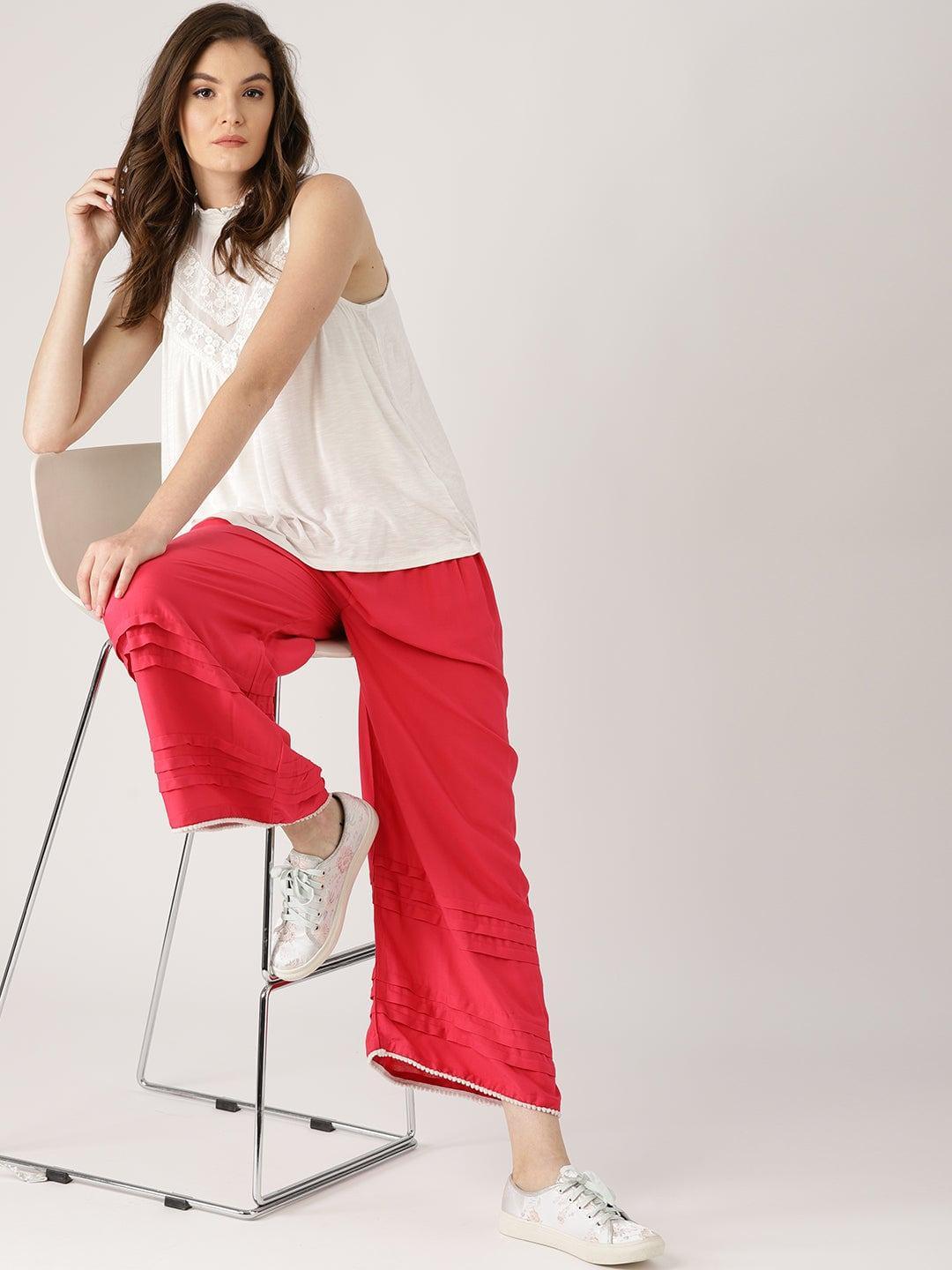 Pink Solid Rayon Palazzos - ShopLibas 