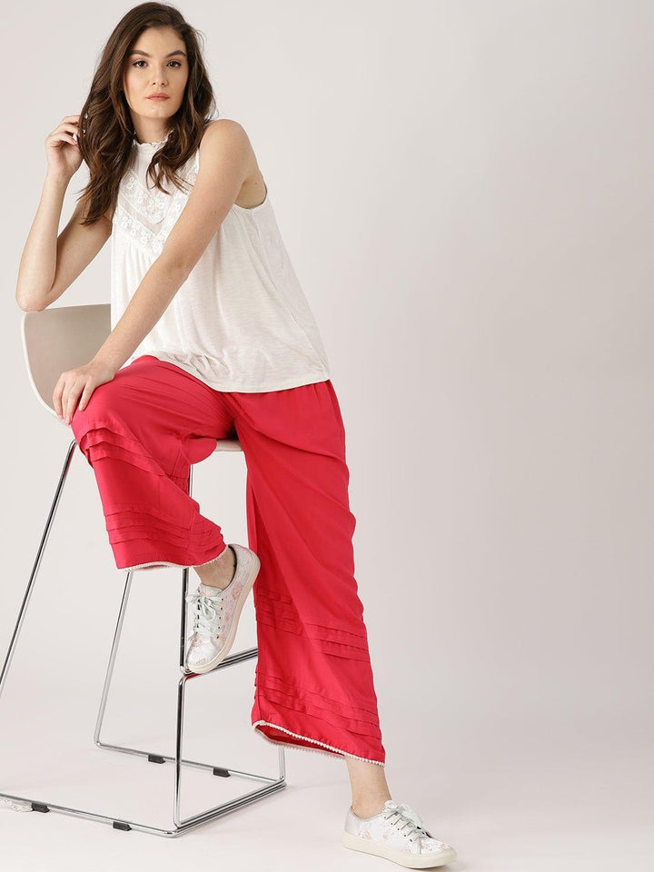 Pink Solid Rayon Palazzos