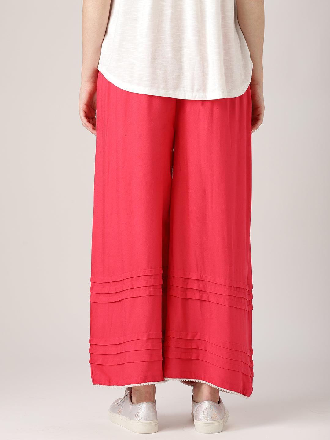 Pink Solid Rayon Palazzos - ShopLibas 