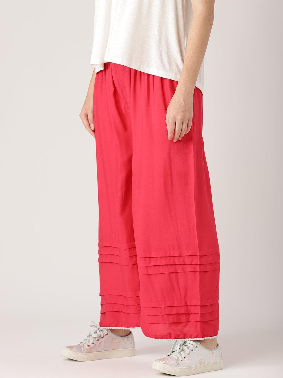 Pink Solid Rayon Palazzos - ShopLibas 