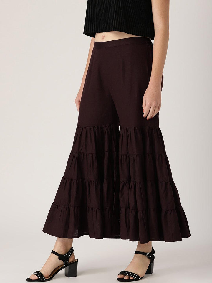 Brown Solid Cotton Sharara Pants