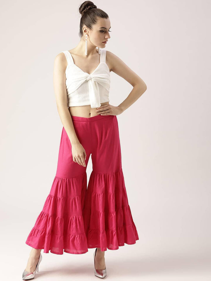 Pink Solid Cotton Palazzos