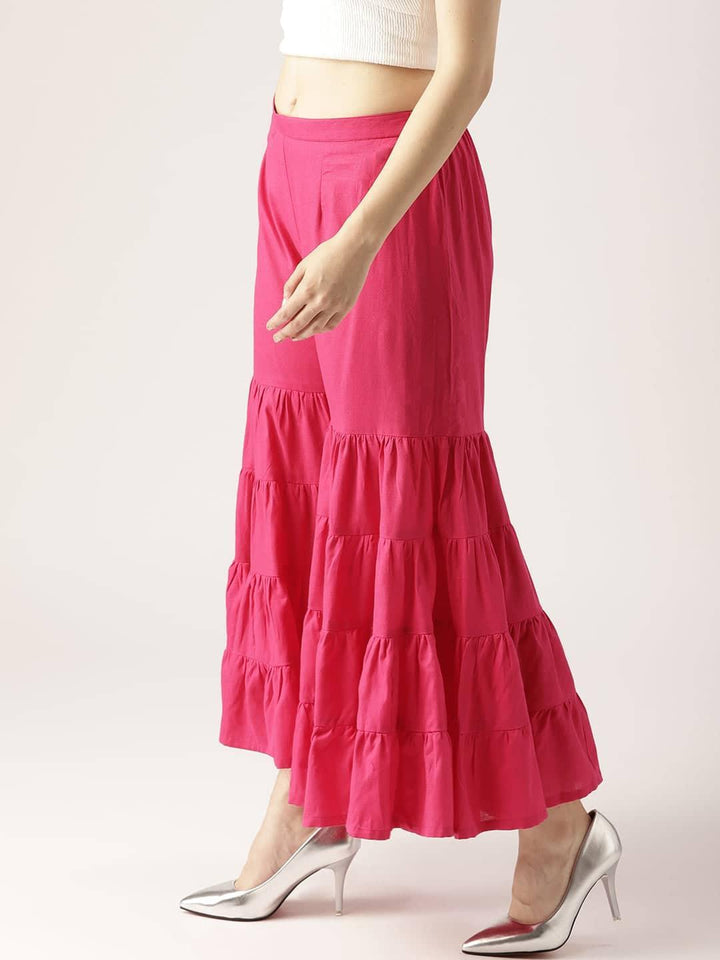 Pink Solid Cotton Palazzos