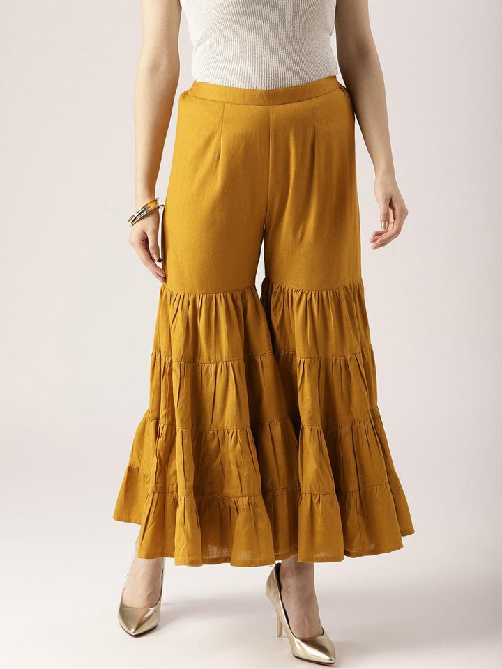 Yellow Solid Cotton Sharara Pants