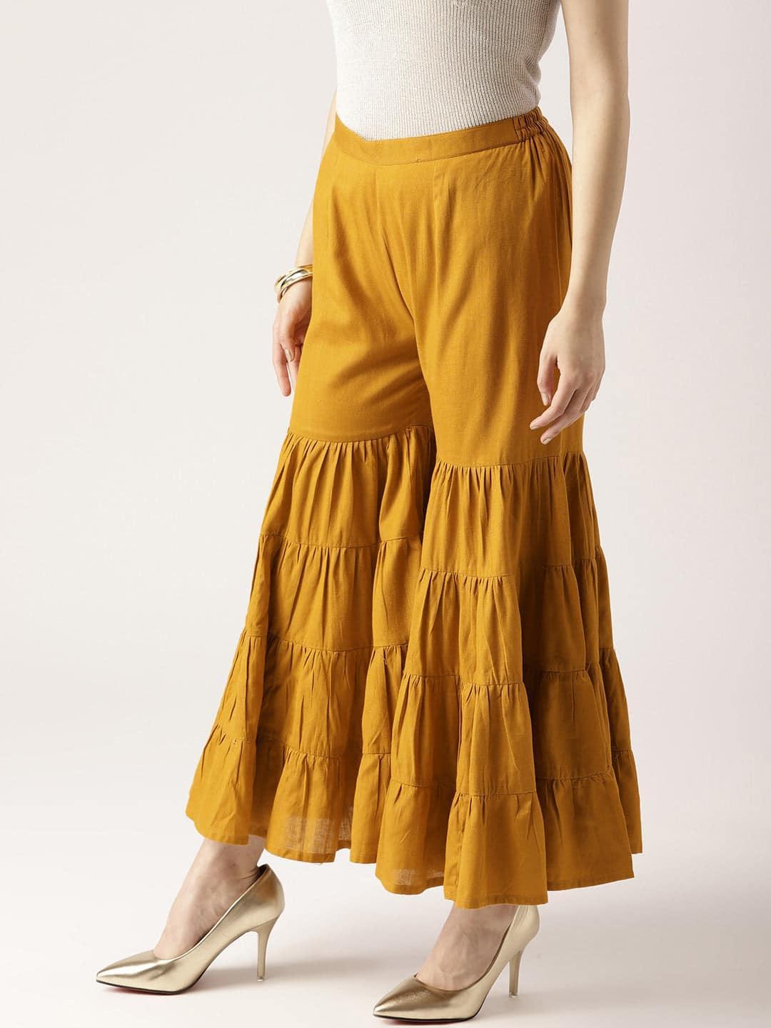 Yellow Solid Cotton Sharara Pants - ShopLibas 