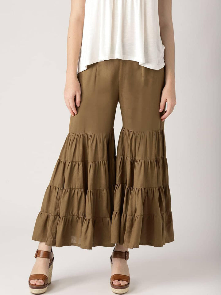 Brown Solid Cotton Sharara Pants - ShopLibas
