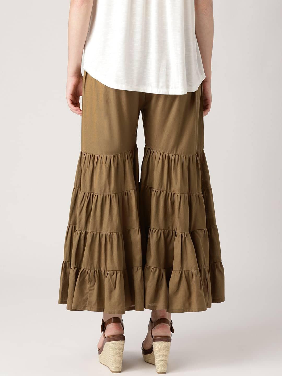 Brown Solid Cotton Sharara Pants - ShopLibas