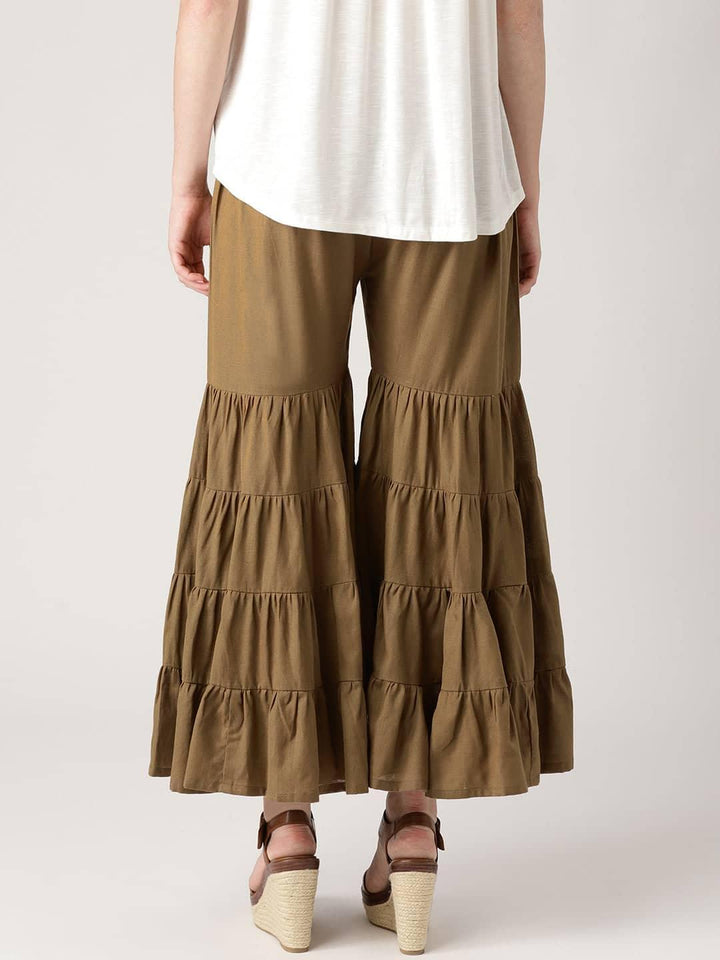 Brown Solid Cotton Sharara Pants - ShopLibas