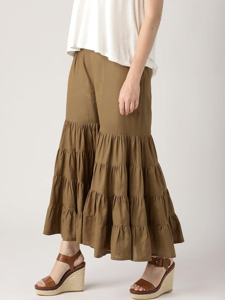 Brown Solid Cotton Sharara Pants - ShopLibas