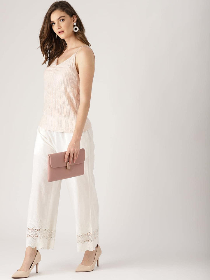 White Solid Cotton Palazzos - ShopLibas
