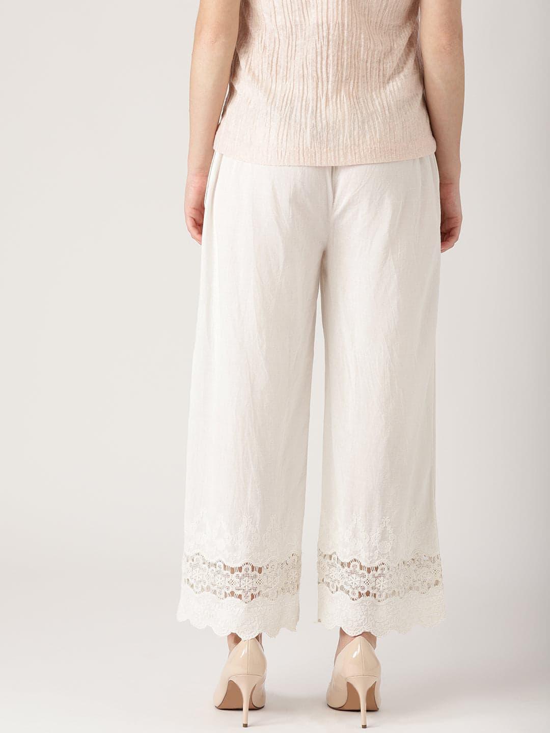 White Solid Cotton Palazzos - ShopLibas