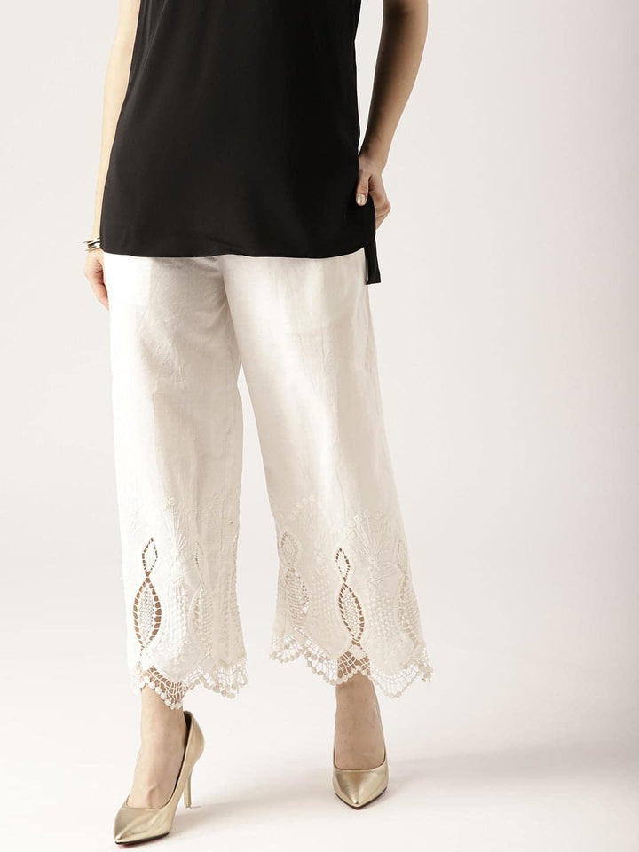 White Solid Cotton Palazzos - ShopLibas