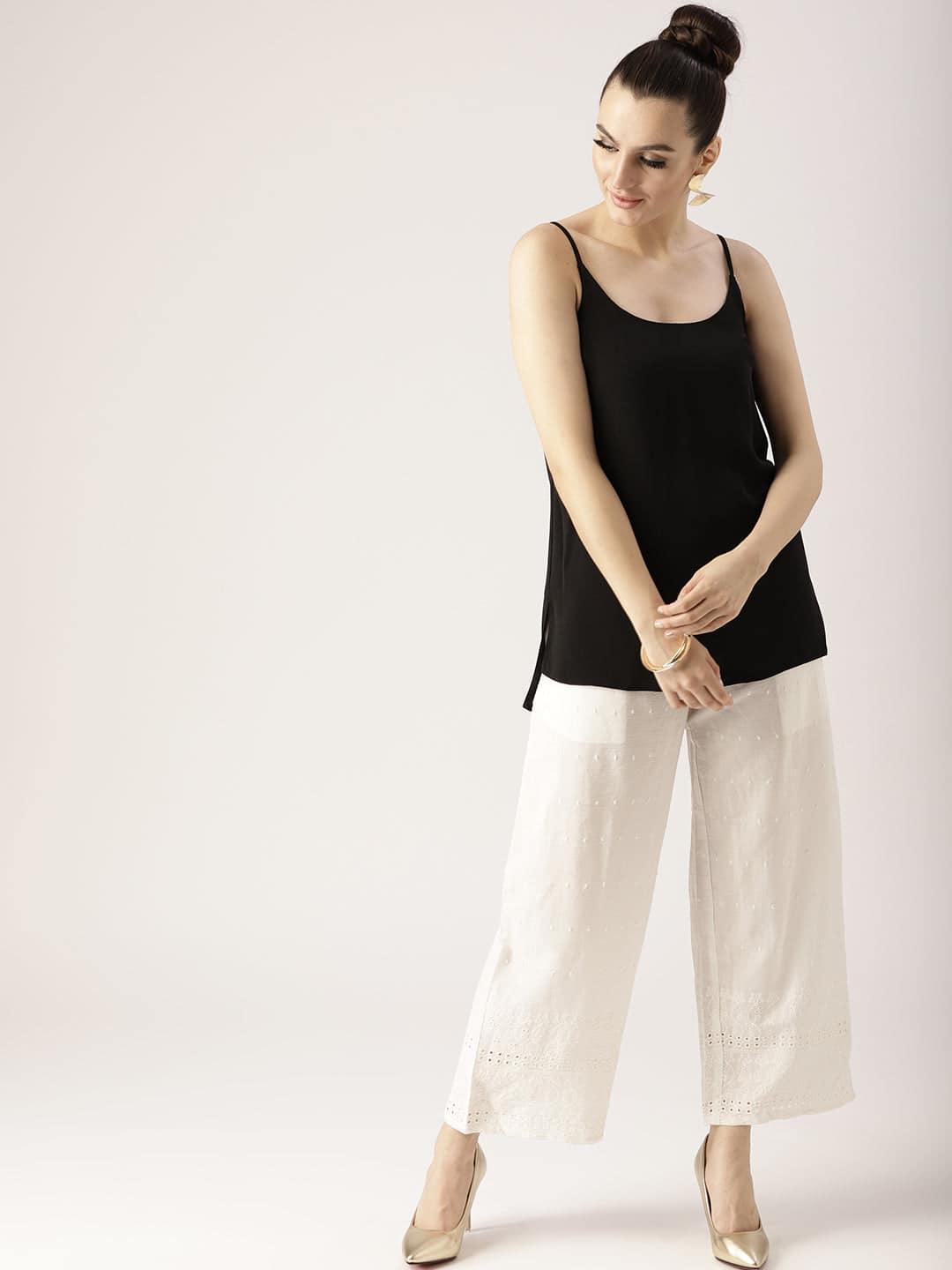White Solid Cotton Palazzos - ShopLibas
