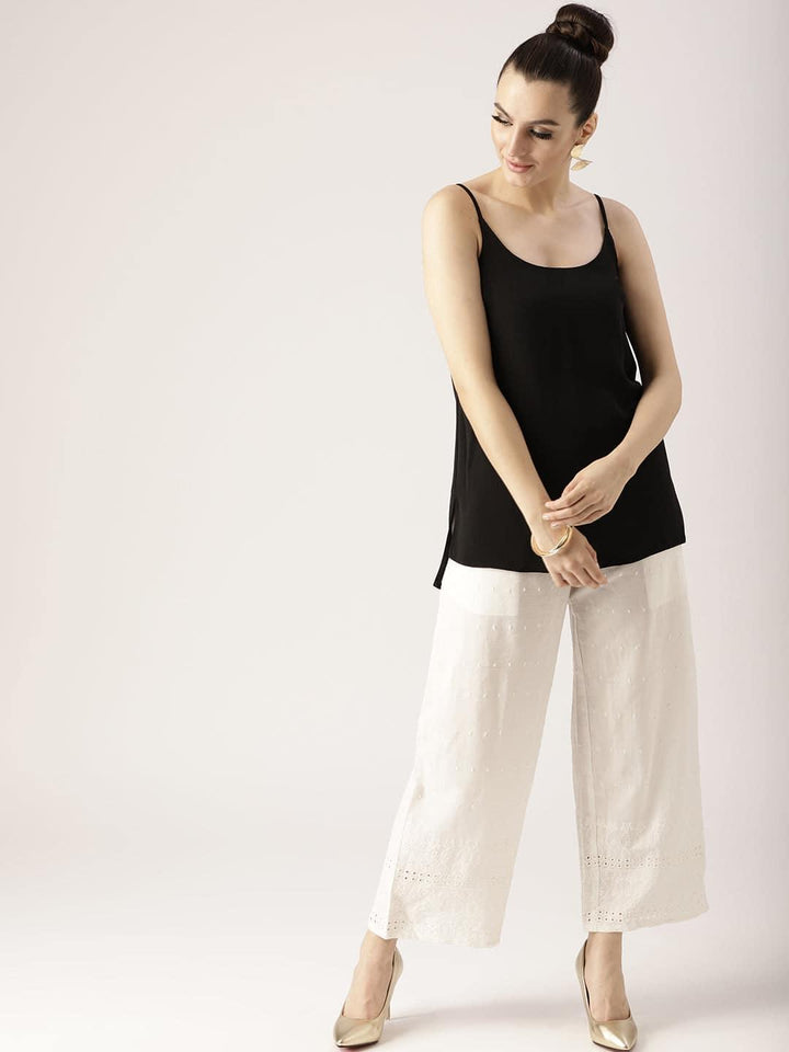 White Solid Cotton Palazzos - ShopLibas