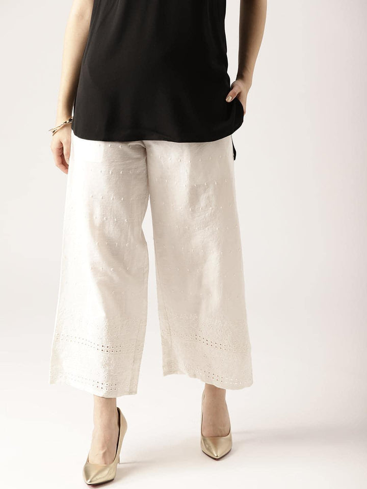White Solid Cotton Palazzos - ShopLibas