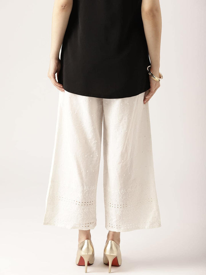 White Solid Cotton Palazzos - ShopLibas