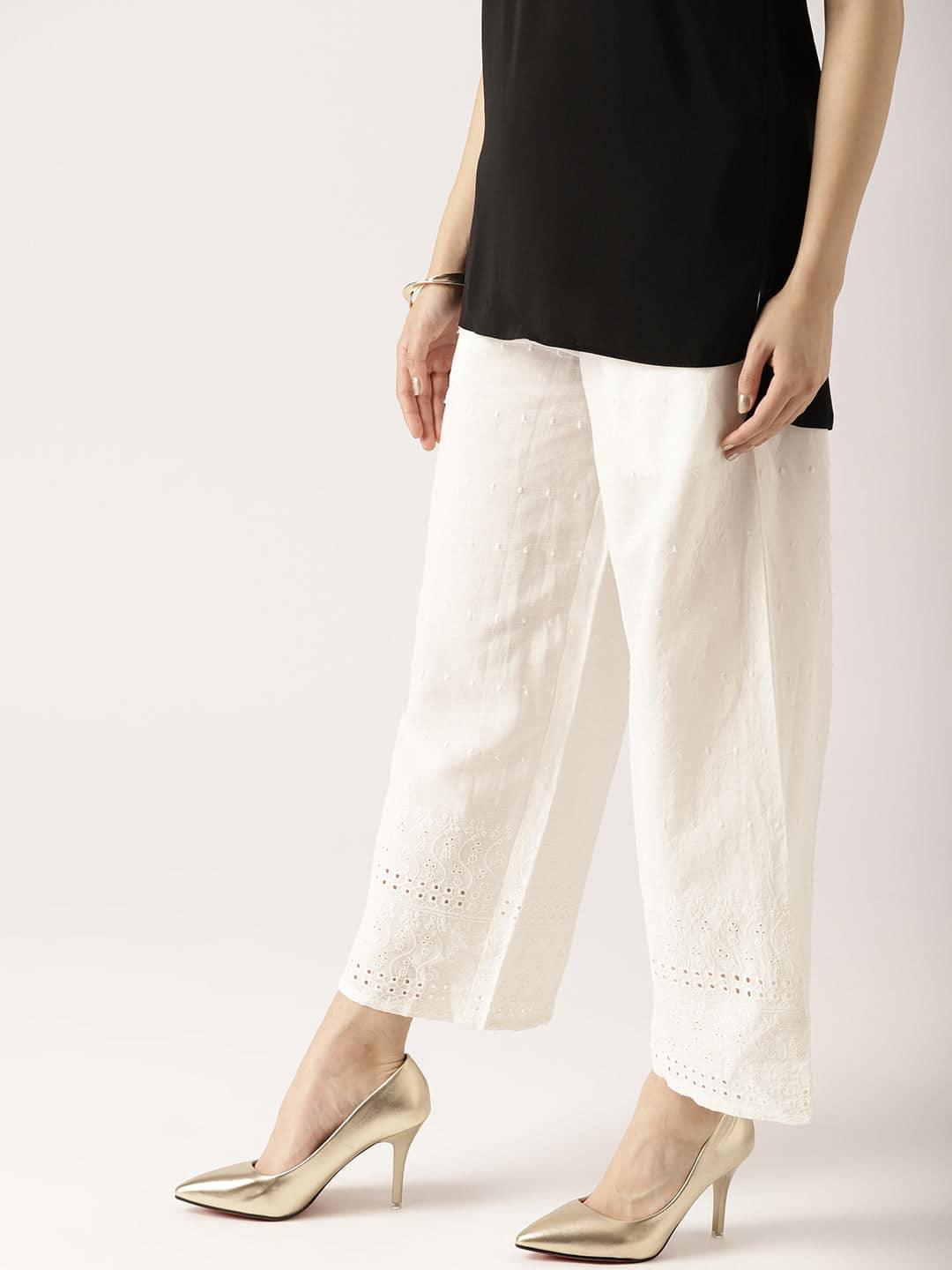 White Solid Cotton Palazzos - ShopLibas