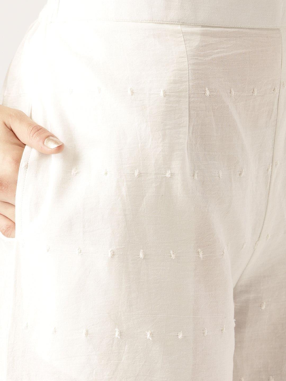 White Solid Cotton Palazzos - ShopLibas