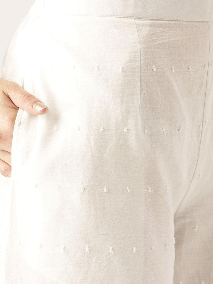 White Solid Cotton Palazzos - ShopLibas