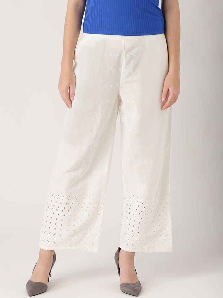 White Solid Cotton Palazzos - ShopLibas