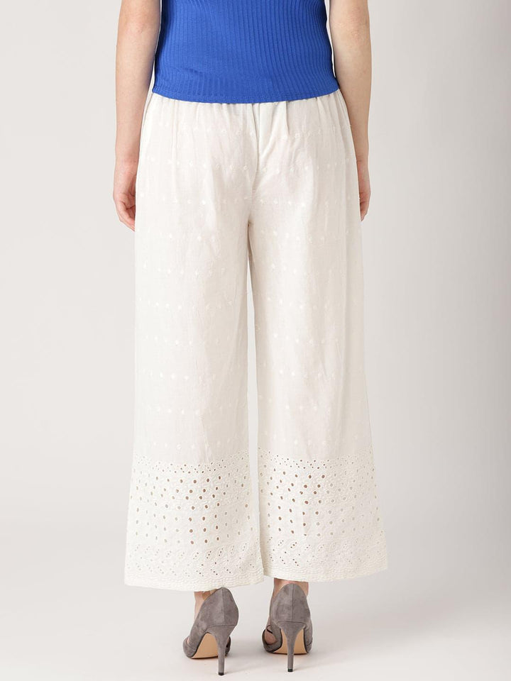 White Solid Cotton Palazzos - ShopLibas