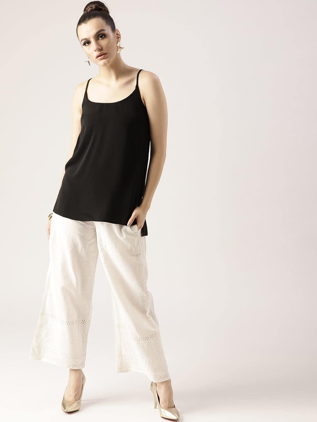 White Solid Cotton Palazzos - ShopLibas 
