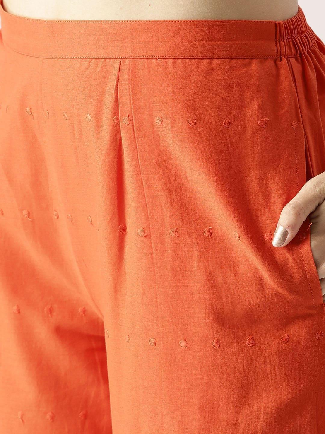 Orange Solid Cotton Palazzos - ShopLibas