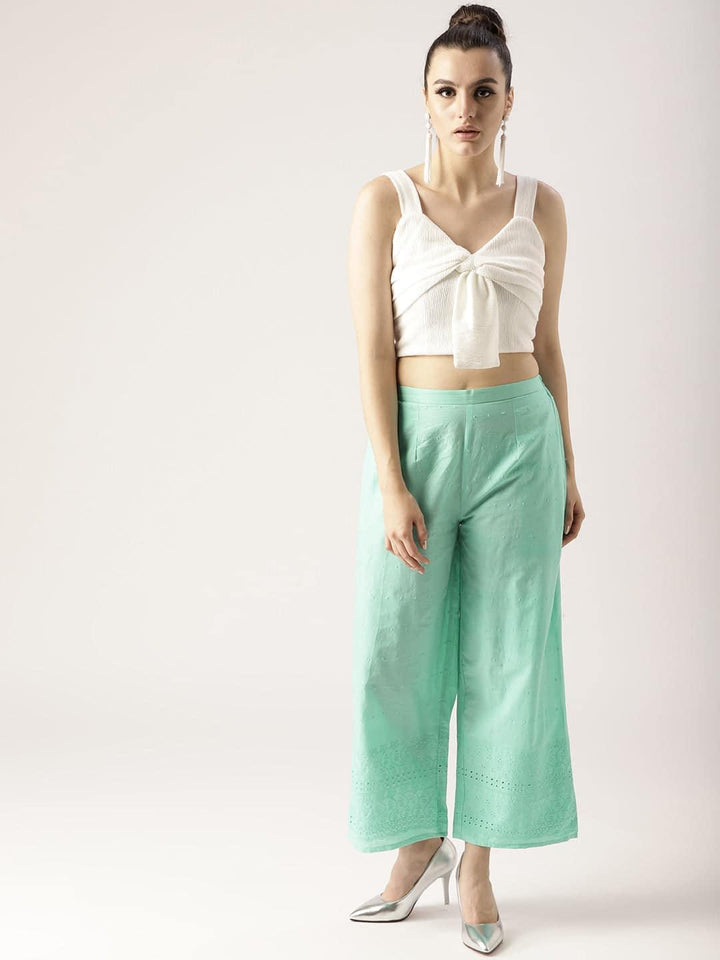 Blue Solid Cotton Palazzos