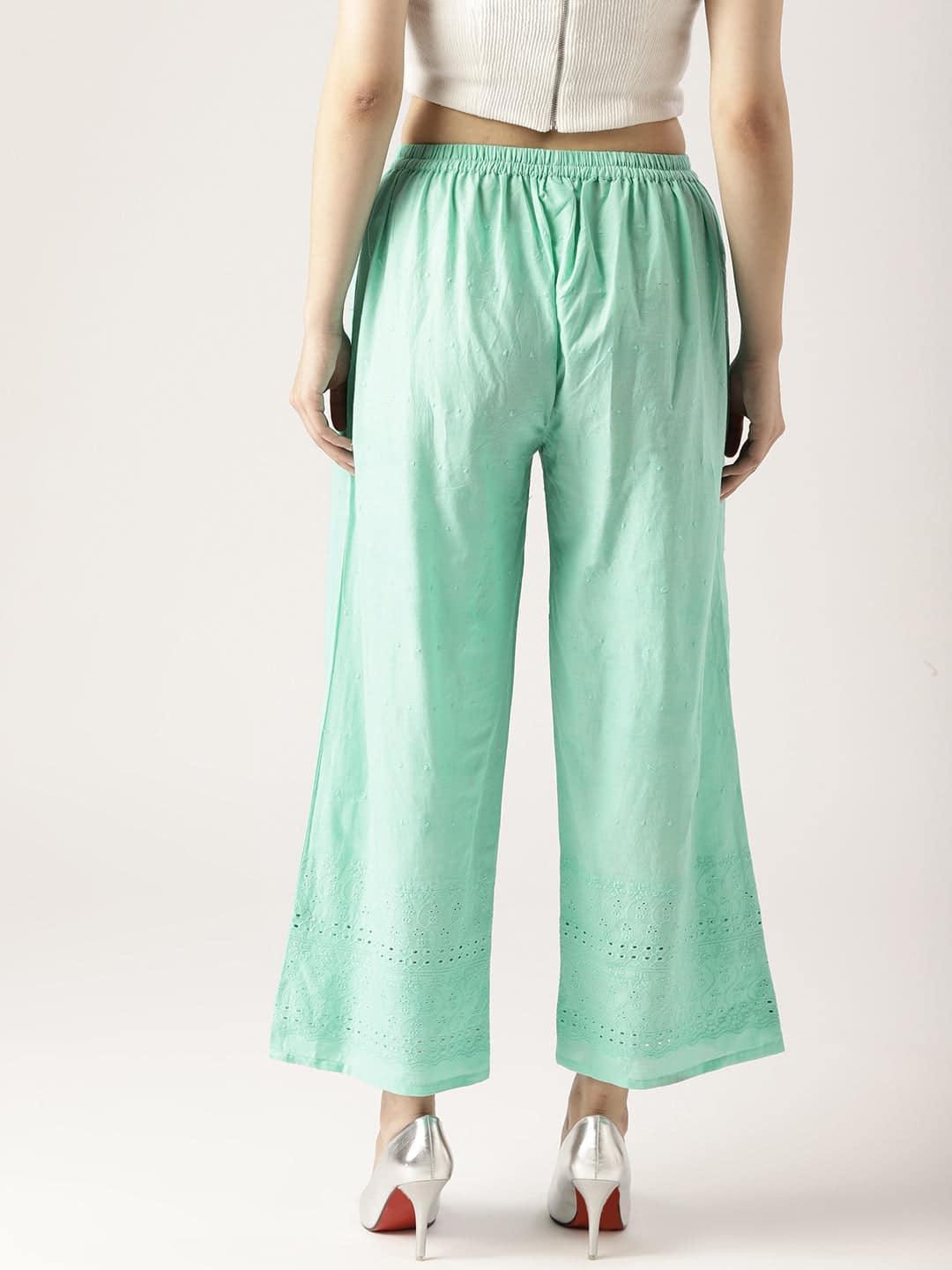 Blue Solid Cotton Palazzos - ShopLibas 