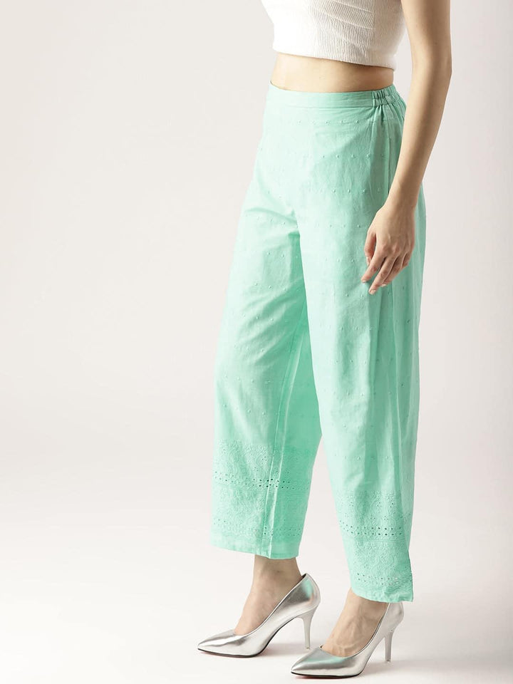 Blue Solid Cotton Palazzos