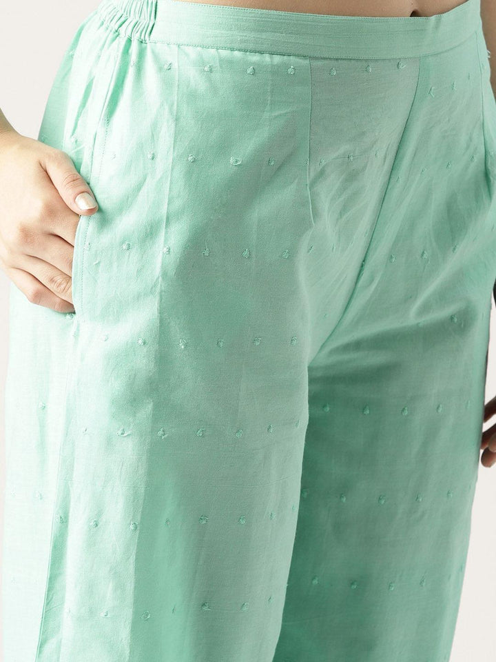 Blue Solid Cotton Palazzos