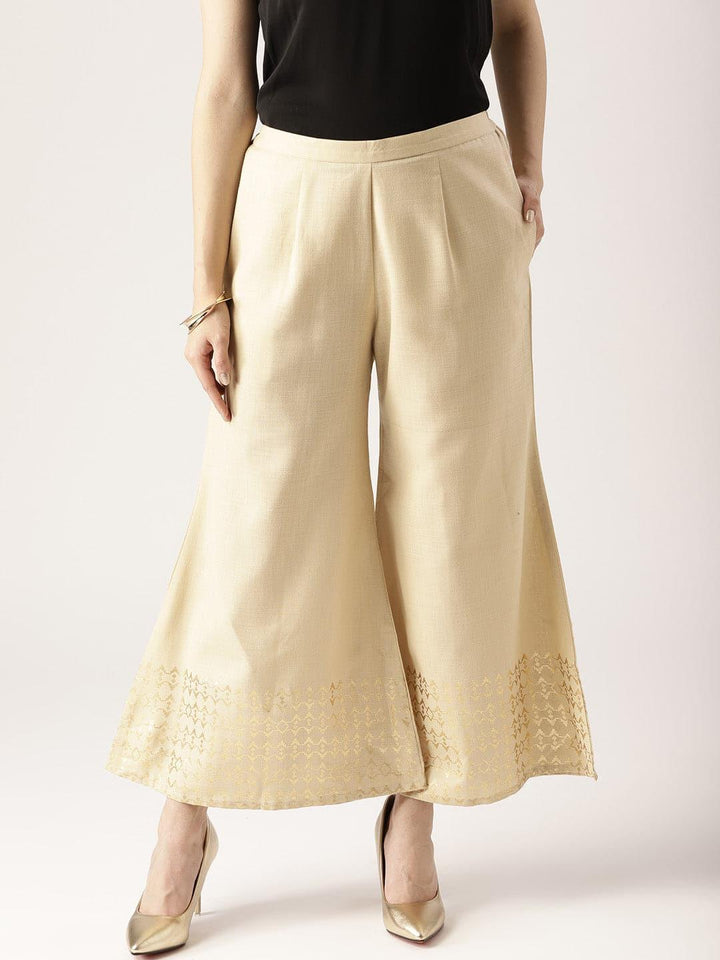 Beige Solid Cotton Palazzos