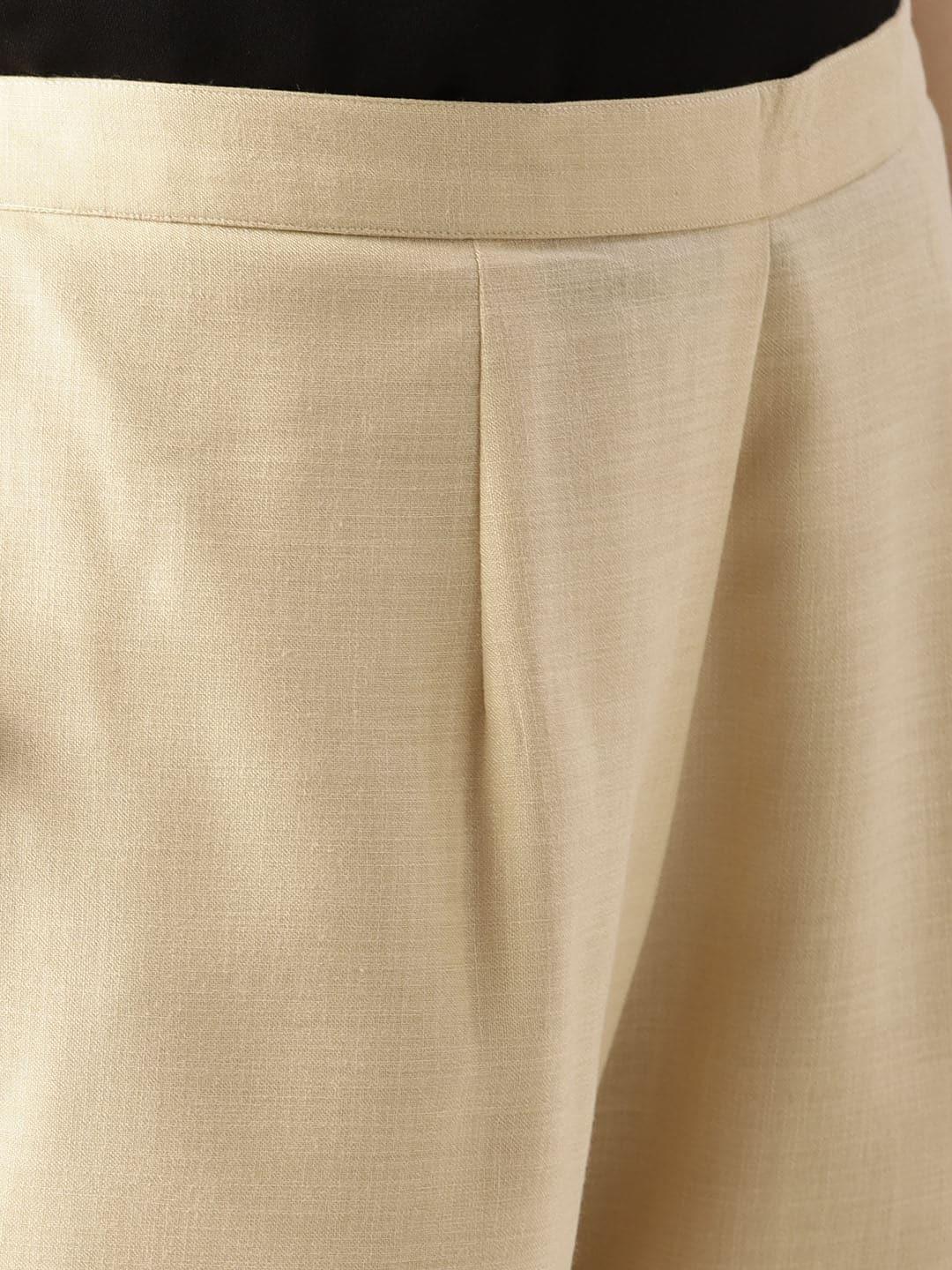 Beige Solid Cotton Palazzos - ShopLibas 