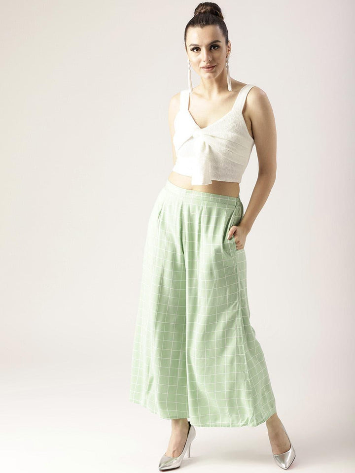 Green Checkered Rayon Palazzos - ShopLibas