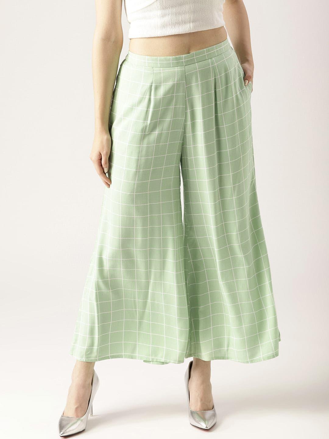 Green Checkered Rayon Palazzos - ShopLibas