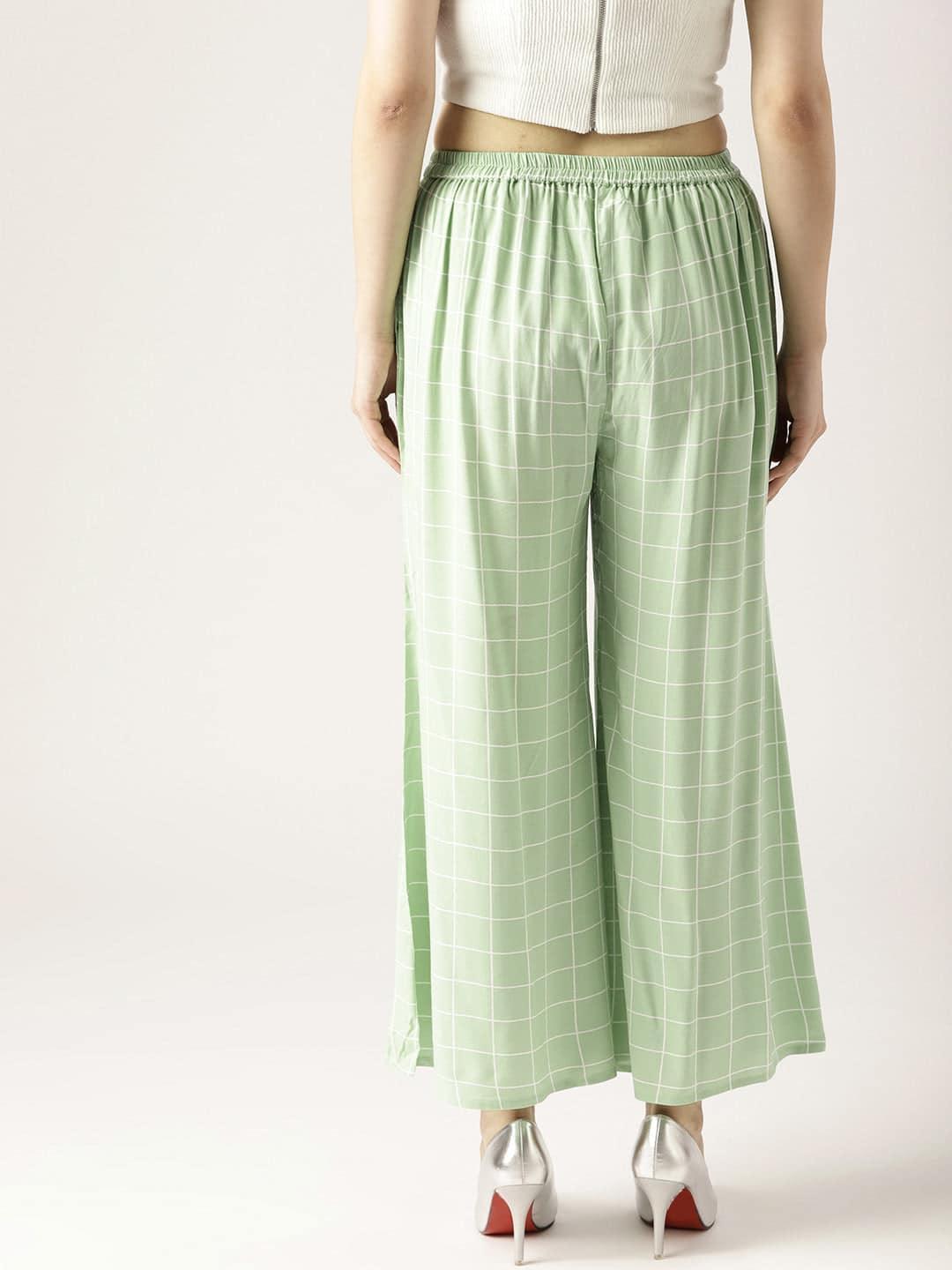 Green Checkered Rayon Palazzos - ShopLibas