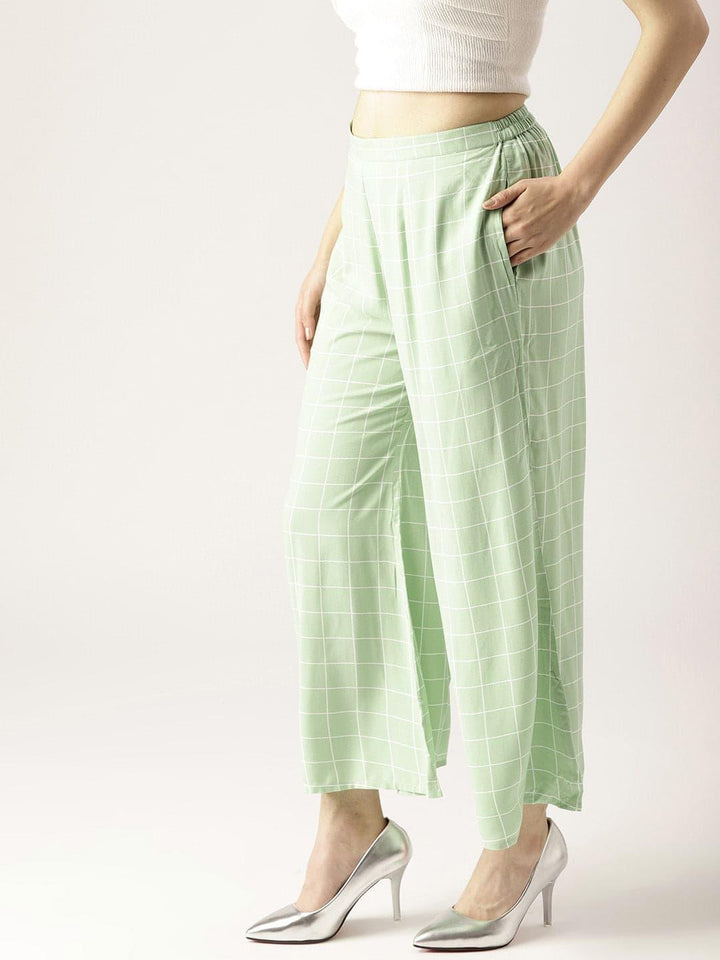 Green Checkered Rayon Palazzos - ShopLibas