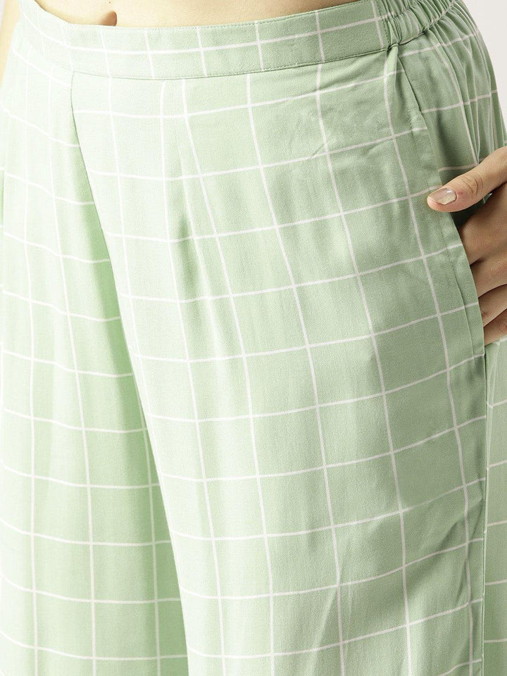 Green Checkered Rayon Palazzos - ShopLibas