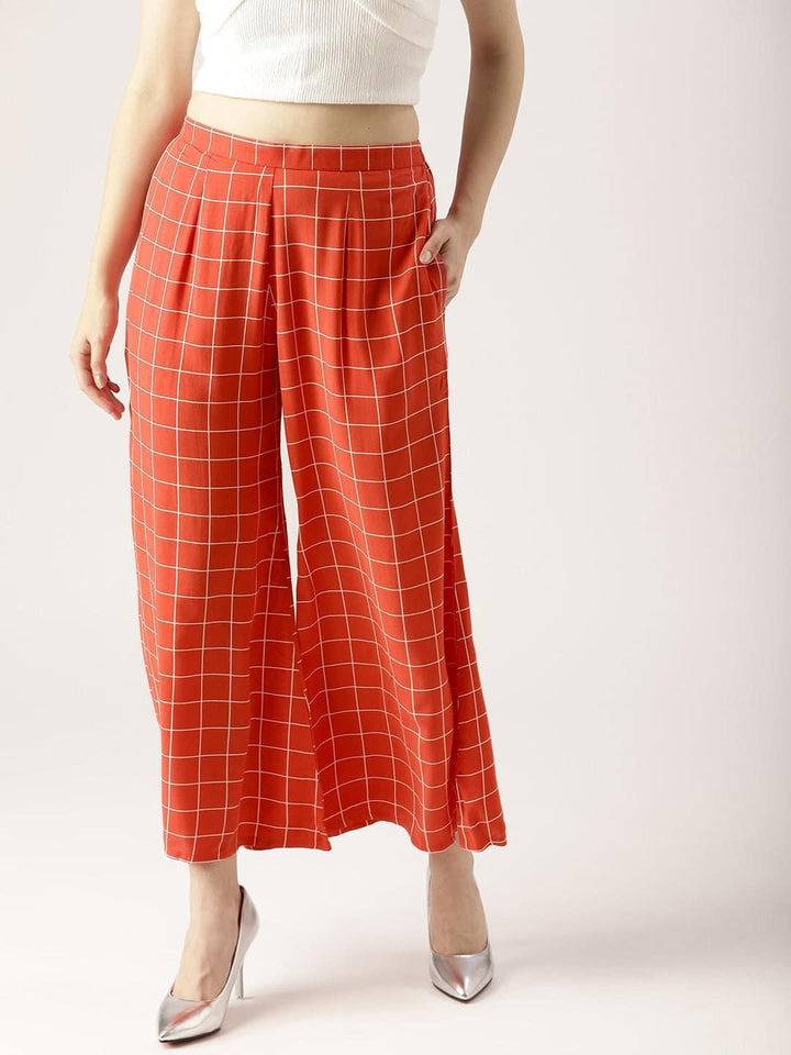 Red Checkered Rayon Palazzos - ShopLibas