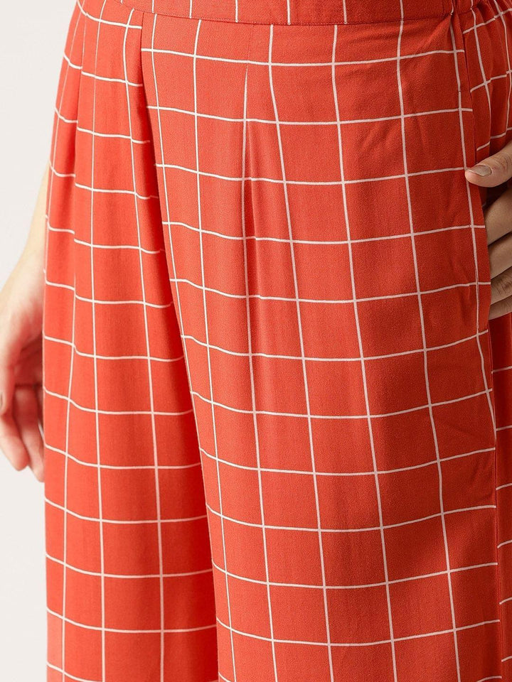 Red Checkered Rayon Palazzos - ShopLibas