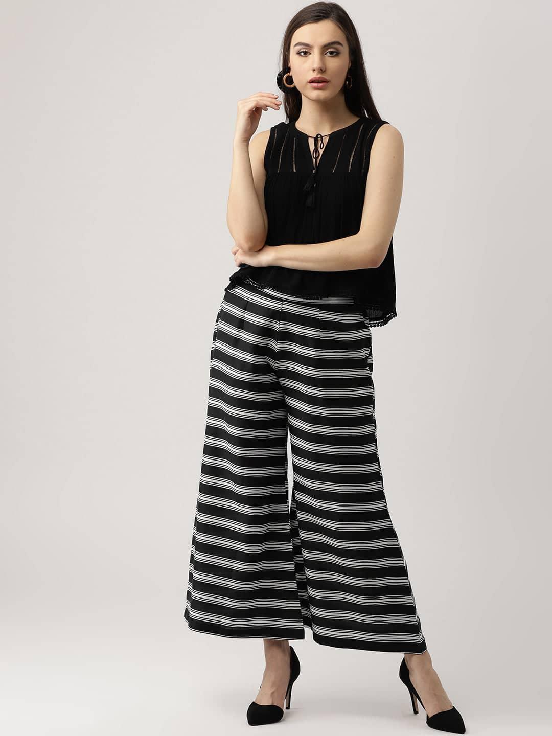 Black Striped Crepe Palazzos - ShopLibas