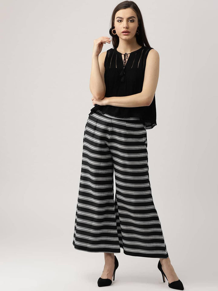 Black Striped Crepe Palazzos - ShopLibas