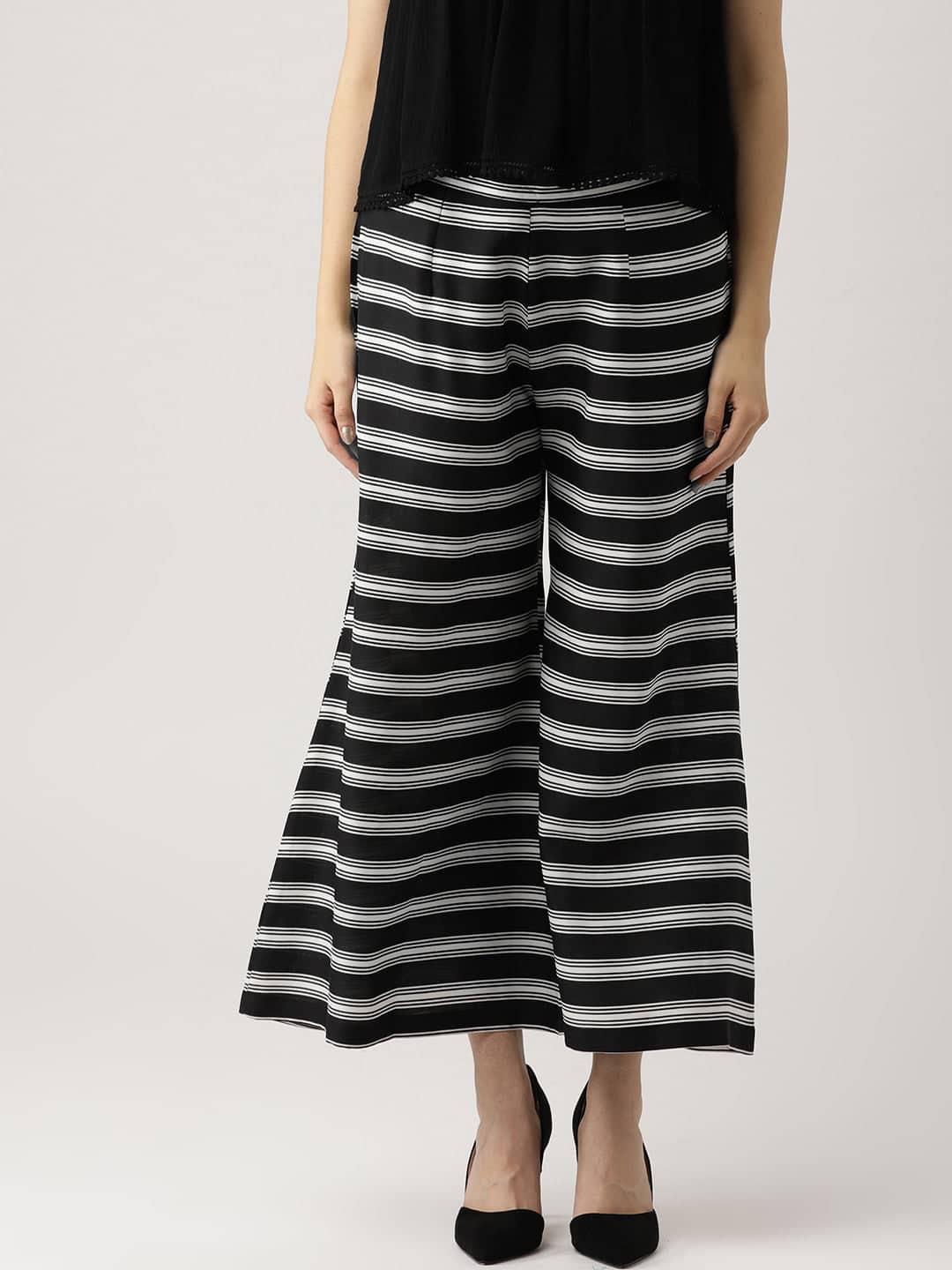 Black Striped Crepe Palazzos - ShopLibas