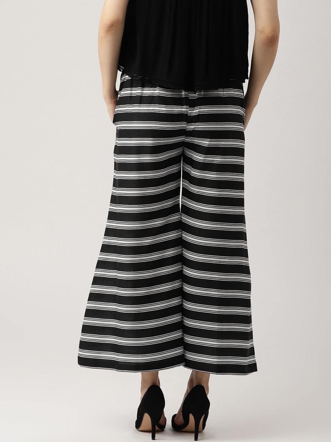 Black Striped Crepe Palazzos - ShopLibas