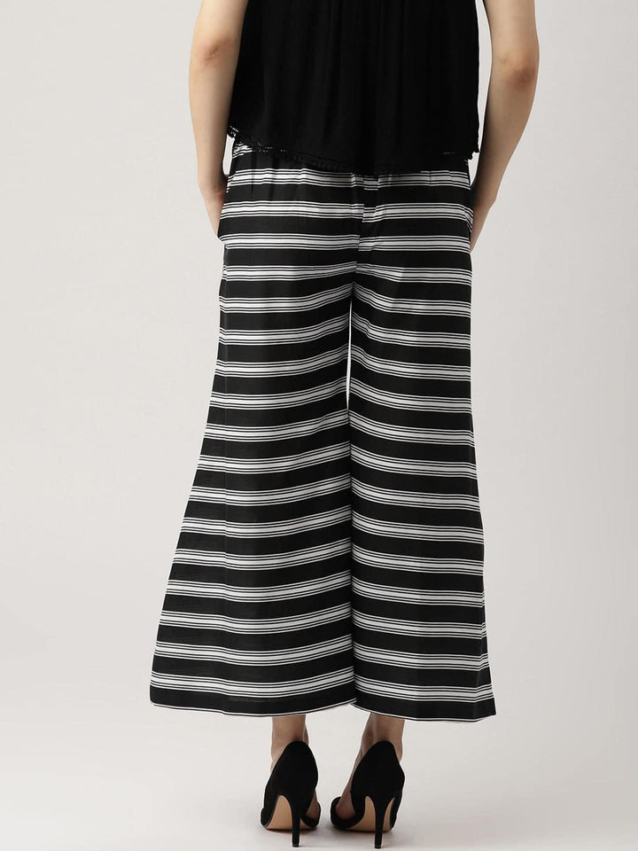 Black Striped Crepe Palazzos - ShopLibas